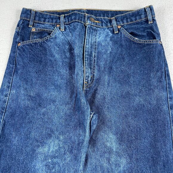 Levis 505 Orange Tab Mid Rise Dark Wash Distressed Denim‎ Blue Jeans Mens 36x32 - Picture 4 of 16